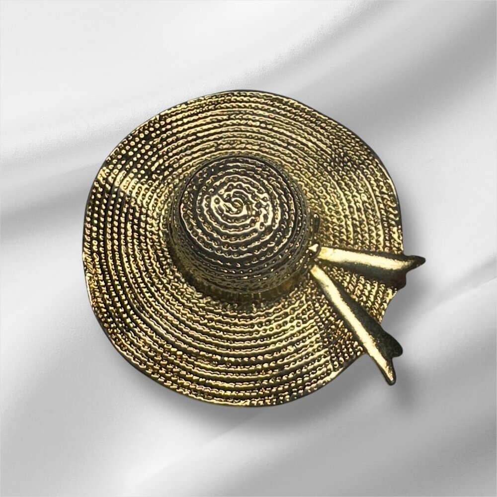 Vintage Gold Tone Brooch Pin by Michele Lynn Sun Hat Summer Costume Jewelry